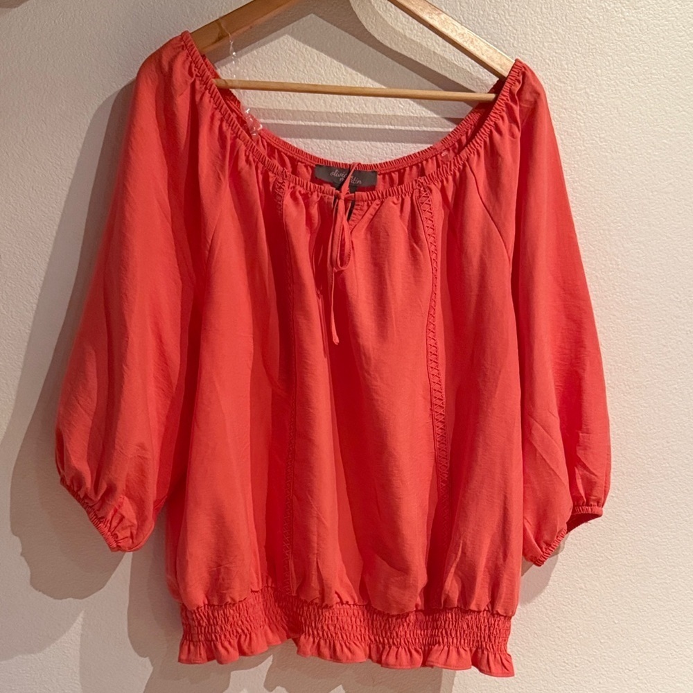 Olivia & Martin Vibrant Coral Women's Embroidered Blouse, Size 2X